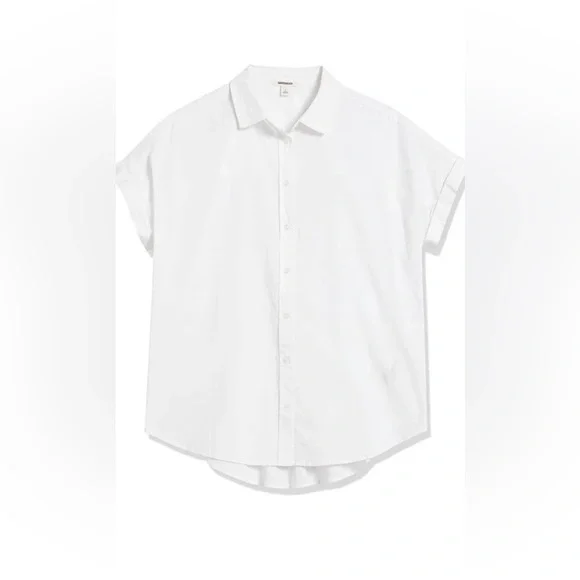 Goodthreads Women's Washed Cotton Short-Sleeve Shirt, Bright White Small - Picture 2 of 2